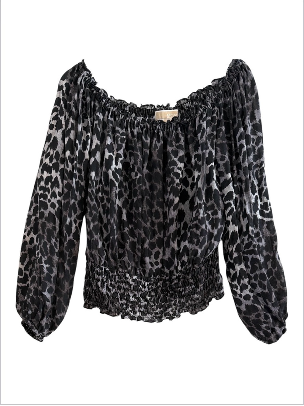 MICHAEL Michael Kors 100% Silk Leopard Off The Shoulder Blouse Medium
